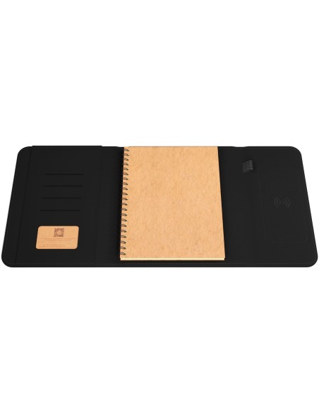 Libreta A5 con batería externa inalámbrica de 5 W y 4000 mAh y logotipo retroiluminado "SCX.design O18"