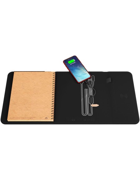 Libreta A5 con batería externa inalámbrica de 5 W y 4000 mAh y logotipo retroiluminado "SCX.design O18"