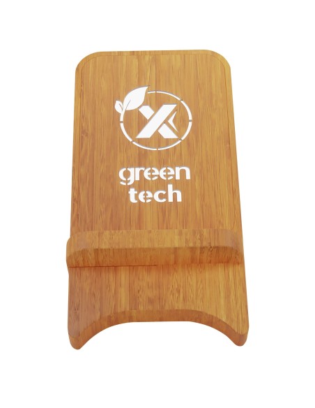 Soporte para teléfono con cargador inalámbrico de madera de 10W con logotipo retroiluminado "SCX W26"