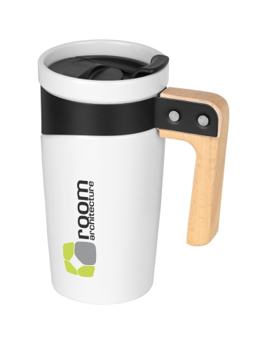 Taza de cerámica con asa de madera de 475 ml...