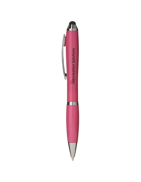 Bolígrafo con stylus con cuerpo y empuñadura del mismo color con acabados cromados “Nash”