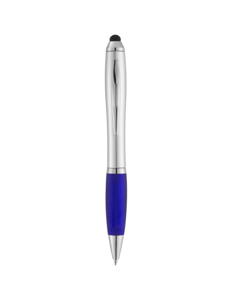 Bolígrafo con stylus plateado con empuñadura de color “Nash”