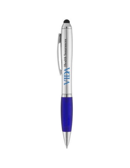 Bolígrafo con stylus plateado con empuñadura de color “Nash”