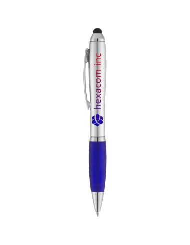 Bolígrafo con stylus plateado con empuñadura de...