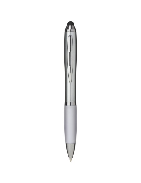 Bolígrafo con stylus plateado con empuñadura de color “Nash”