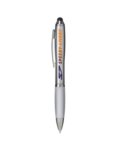 Bolígrafo con stylus plateado con empuñadura de...
