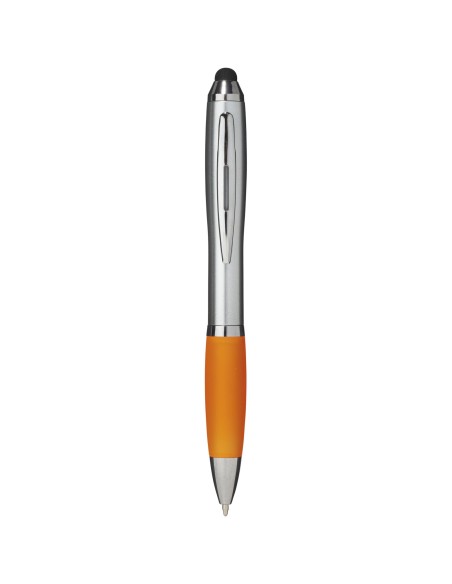 Bolígrafo con stylus plateado con empuñadura de color “Nash”