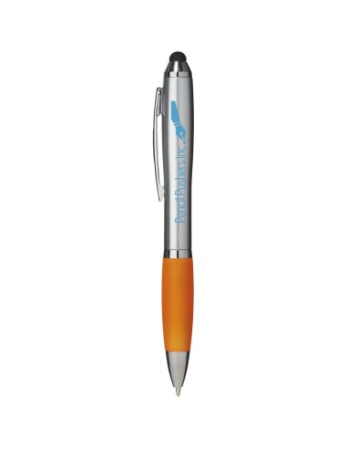 Bolígrafo con stylus plateado con empuñadura de...