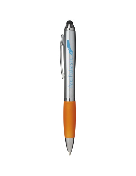 Bolígrafo con stylus plateado con empuñadura de color “Nash”