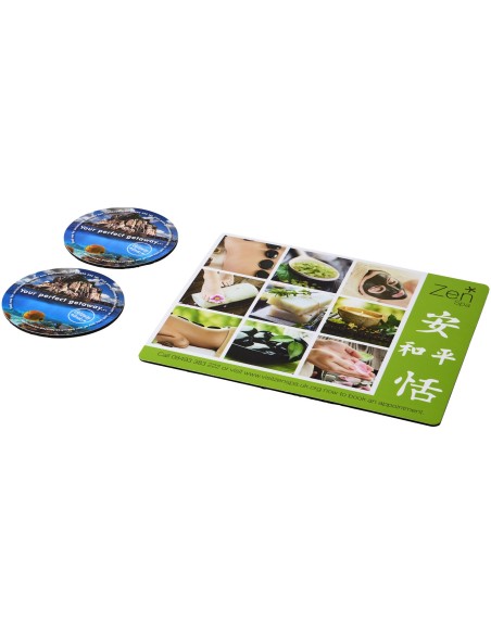 Combo 2 de alfombrilla para ratón y juego de posavasos "Q-Mat®"