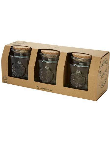Juego de tres tarros de vidrio reciclado de 800 ml "Aire"