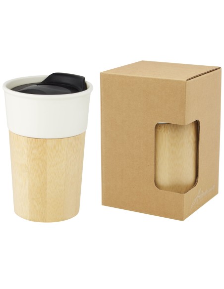 Taza de porcelana de 320 ml con pared exterior de bambú "Pereira"