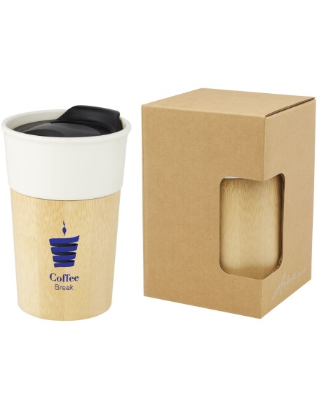 Taza de porcelana de 320 ml con pared exterior de bambú "Pereira"