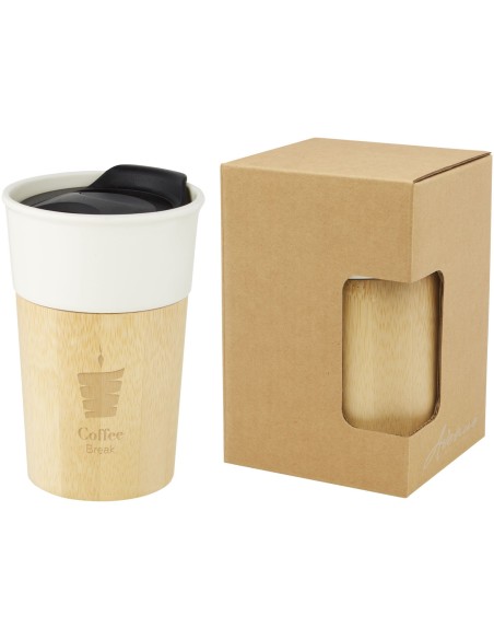 Taza de porcelana de 320 ml con pared exterior de bambú "Pereira"