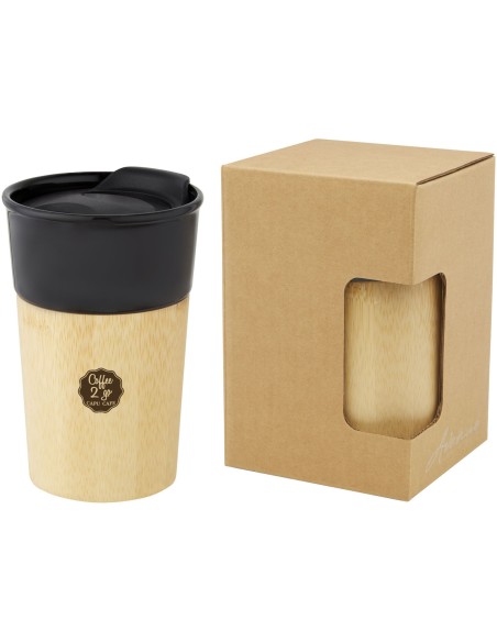 Taza de porcelana de 320 ml con pared exterior de bambú "Pereira"