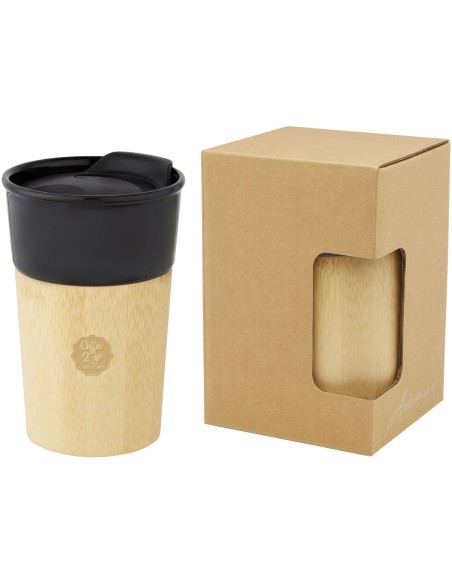 Taza de porcelana de 320 ml con pared exterior de bambú "Pereira"