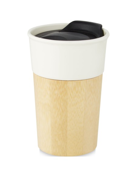 Taza de porcelana de 320 ml con pared exterior de bambú "Pereira"