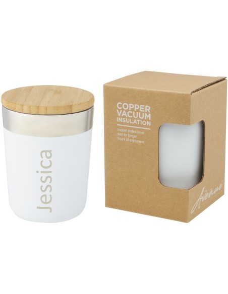Vaso de 300 ml de acero inoxidable con aislamiento al vacío de cobre y tapa de bambú "Lagan"