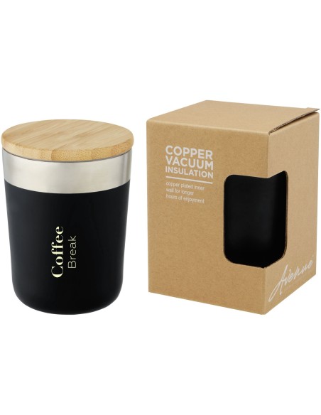 Vaso de 300 ml de acero inoxidable con aislamiento al vacío de cobre y tapa de bambú "Lagan"