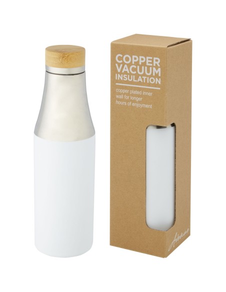 Botella de acero inoxidable con aislamiento al vacío de cobre de 540 ml con tapa de bambú "Hulan"