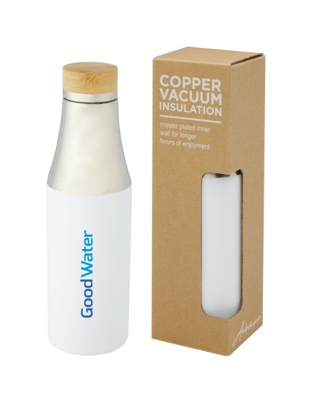 Botella de acero inoxidable con aislamiento al vacío de cobre de 540 ml con tapa de bambú "Hulan"