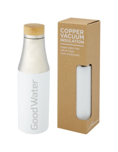 Botella de acero inoxidable con aislamiento al vacío de cobre de 540 ml con tapa de bambú "Hulan"