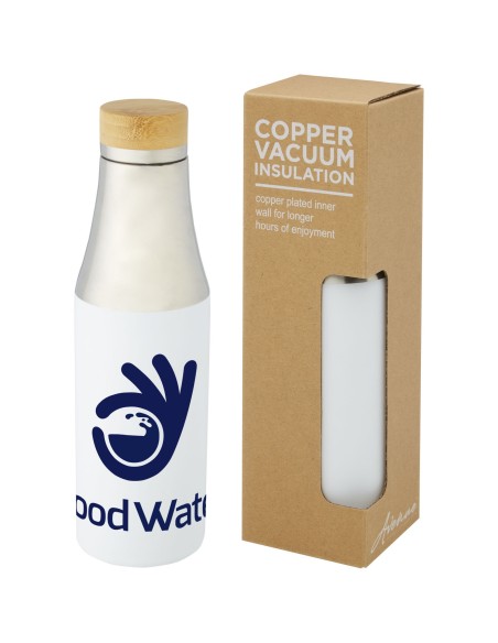 Botella de acero inoxidable con aislamiento al vacío de cobre de 540 ml con tapa de bambú "Hulan"