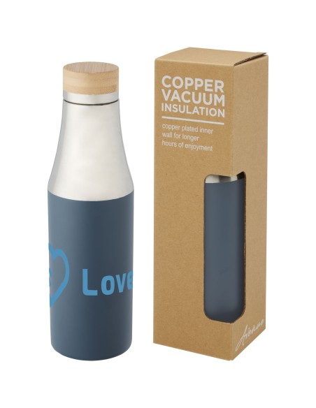 Botella de acero inoxidable con aislamiento al vacío de cobre de 540 ml con tapa de bambú "Hulan"