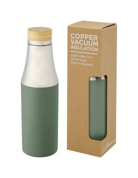 Botella de acero inoxidable con aislamiento al vacío de cobre de 540 ml con tapa de bambú "Hulan"