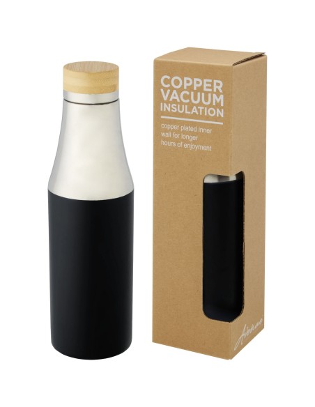 Botella de acero inoxidable con aislamiento al vacío de cobre de 540 ml con tapa de bambú "Hulan"