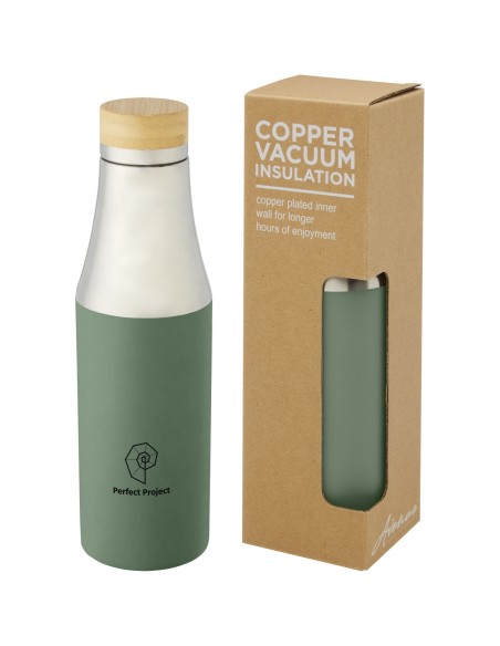 Botella de acero inoxidable con aislamiento al vacío de cobre de 540 ml con tapa de bambú "Hulan"