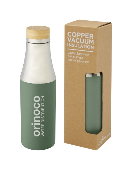 Botella de acero inoxidable con aislamiento al vacío de cobre de 540 ml con tapa de bambú "Hulan"