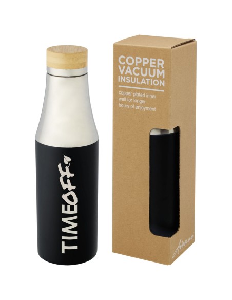 Botella de acero inoxidable con aislamiento al vacío de cobre de 540 ml con tapa de bambú "Hulan"