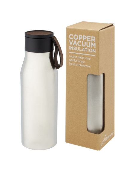 Botella de acero inoxidable con aislamiento al vacío de cobre de 500 ml con tapa y correa de cuero de poliuretano "Ljungan"
