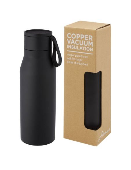 Botella de acero inoxidable con aislamiento al vacío de cobre de 500 ml con tapa y correa de cuero de poliuretano "Ljungan"