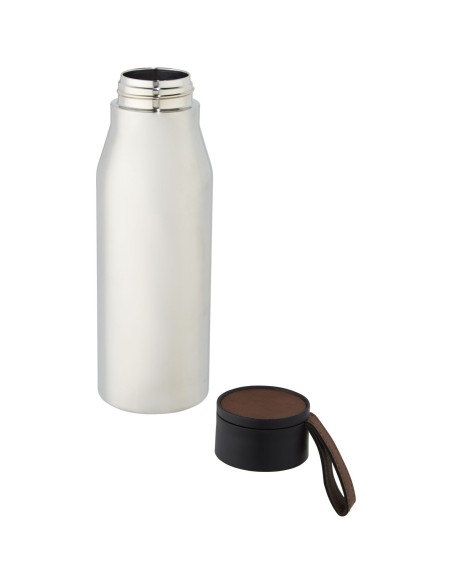 Botella de acero inoxidable con aislamiento al vacío de cobre de 500 ml con tapa y correa de cuero de poliuretano "Ljungan"