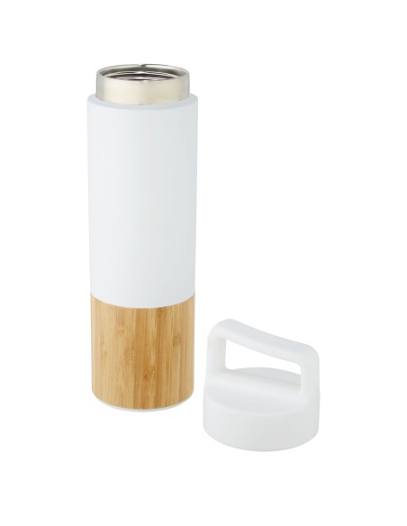 Botella de acero inoxidable con aislamiento al vacío de cobre de 540 ml con pared exterior de bambú "Torne"