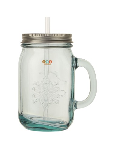 Taza de vidrio reciclado con pajita "Juggo"