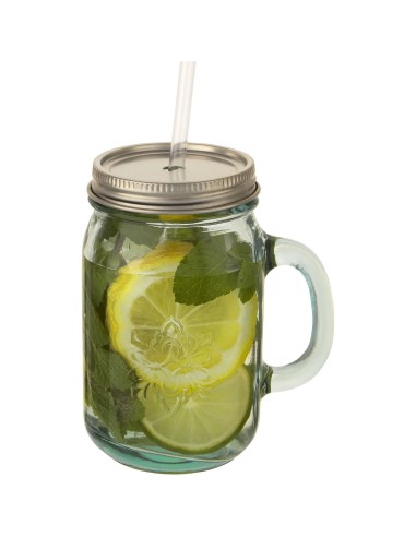 Taza de vidrio reciclado con pajita "Juggo"