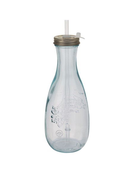 Botella de vidrio reciclado con pajita "Polpa"