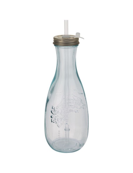Botella de vidrio reciclado con pajita "Polpa"