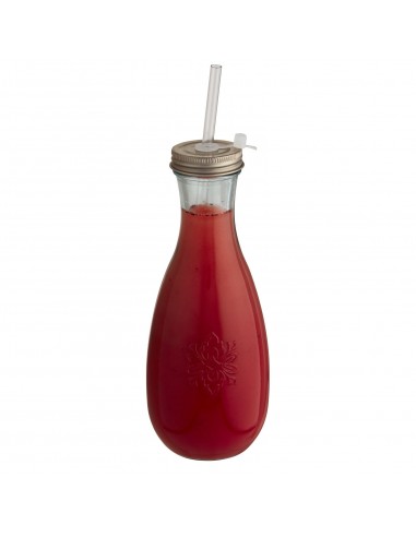 Botella de vidrio reciclado con pajita "Polpa"