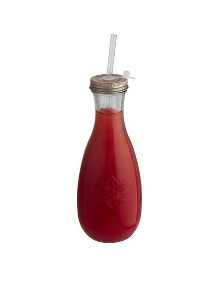 Botella de vidrio reciclado con pajita "Polpa"