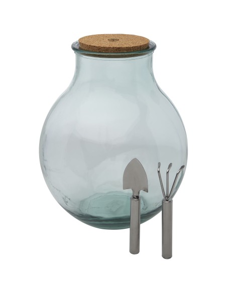 Terrario de vidrio reciclado con set de jardinería "Tier"