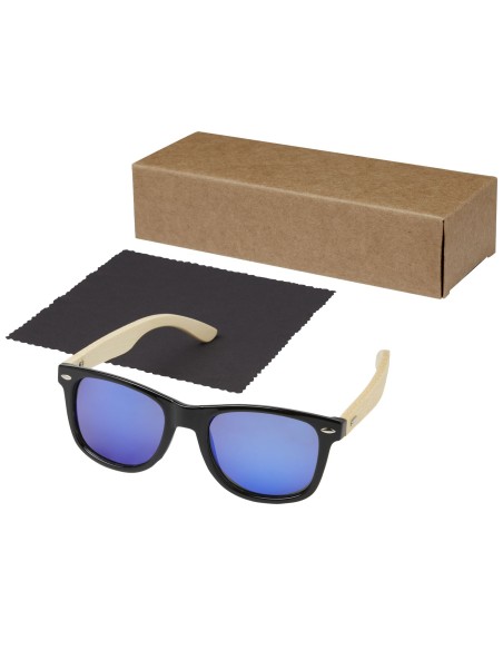 Gafas de sol polarizadas con cristal de espejo de PET reciclado/bambú en caja de regalo "Taiyō"