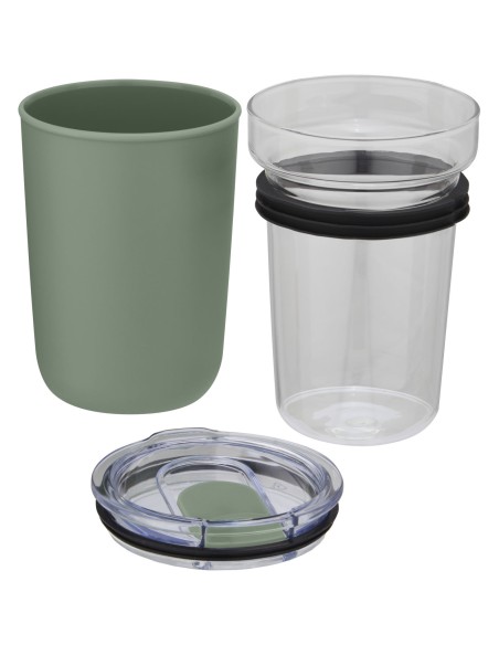 Vaso de vidrio de 420 ml con pared exterior de plástico reciclado "Bello"