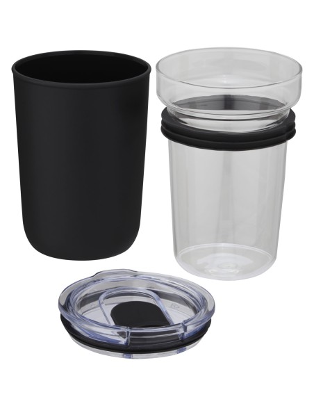 Vaso de vidrio de 420 ml con pared exterior de plástico reciclado "Bello"