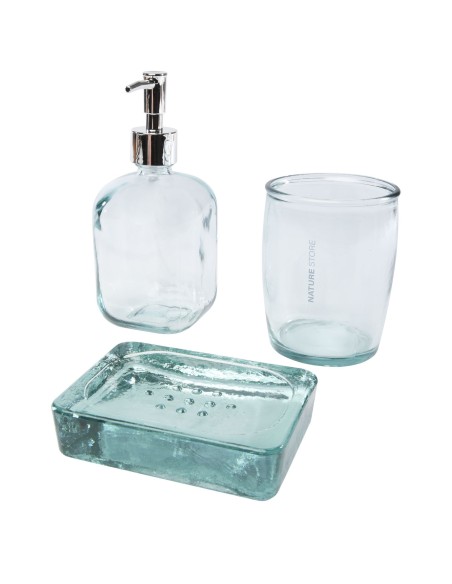 Set de 3 recipientes de vidrio reciclado para baño "Jabony"