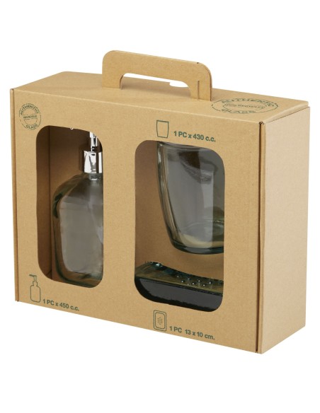 Set de 3 recipientes de vidrio reciclado para baño "Jabony"