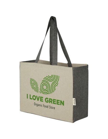 Bolsa Tote de algodón reciclado con fondo ancho de 190 g/m² con laterales en contraste de 18 l "Pheebs"